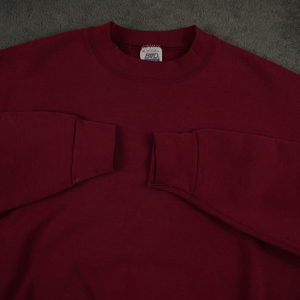 Vintage BVD Crewneck Sweatshirt Blank Pullover Mens XL Maroon 50/50 Made In‎ USA